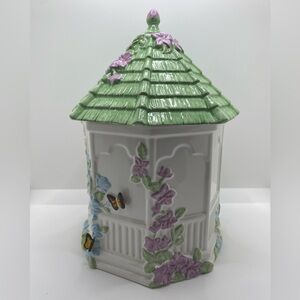 New Lenox Butterfly Meadow Figural Gazebo Cookie Jar 10" White Ceramic No Box